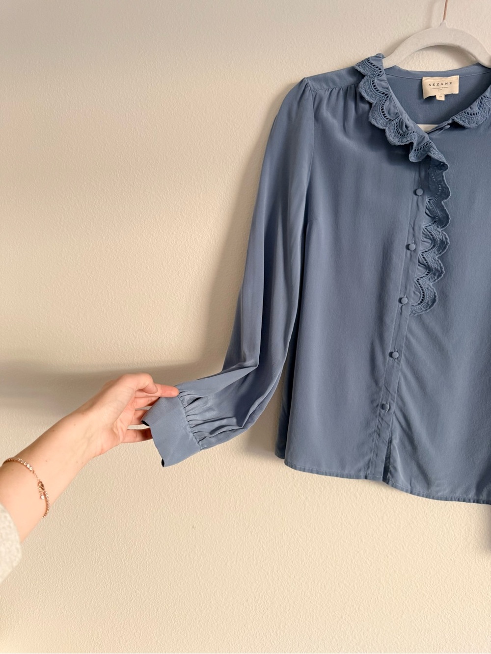 Sezane Chlo Silk Blouse in Vintage Blue Sz 36/S/4 - Picture 5 of 8